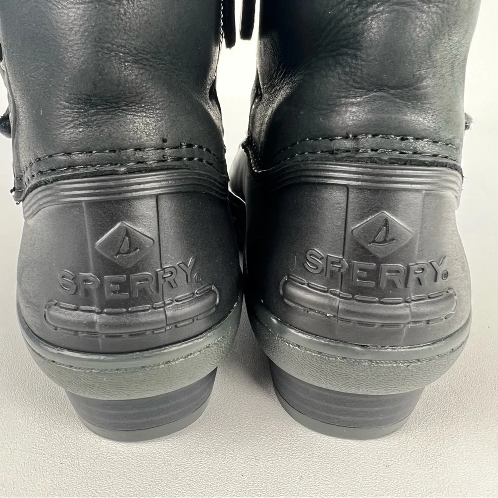 Sperry Saltwater Wedge Black Quarter Duck Boots 6